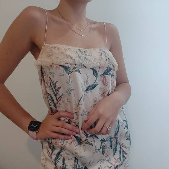 Poongin Floral Silky Slip Midi Lacey Dress Sz S - Picture 1 of 5